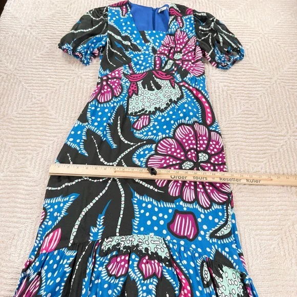 Rhode Floral Puff Sleeve Maxi Dress Women's 6 Blue Pink Ester Boho Garden Party - Picture 9 of 11